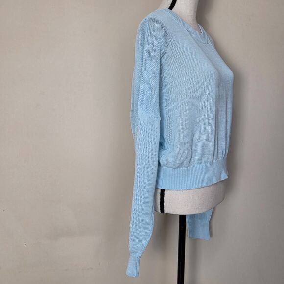 Madewell XL Pullover Cropped Long Sleeve Sweater Crew Neck Loose Knit Blue - Picture 4 of 14